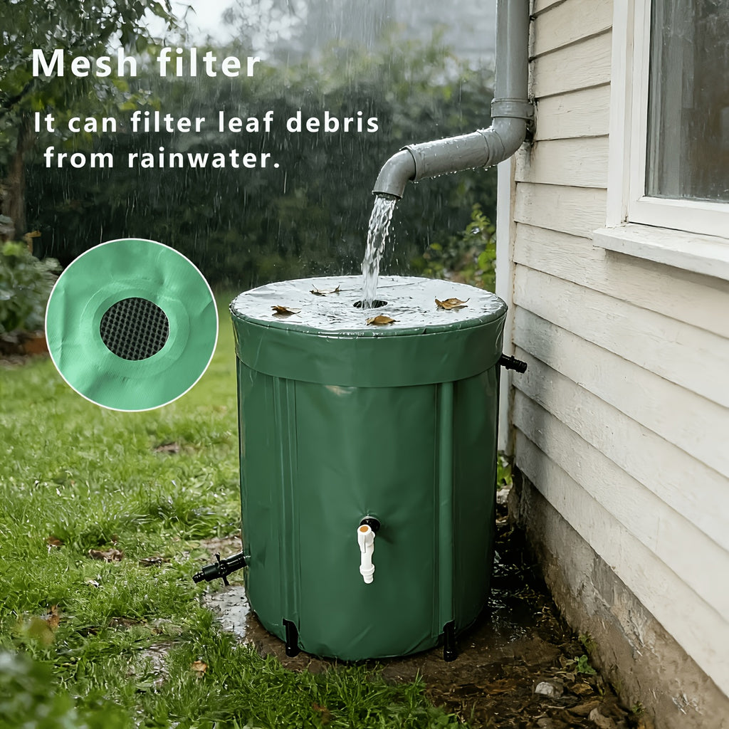 Rain Barrel Water Collection Tank with Multiple Listed Capacities, Plastic Garden Water Storage Container in Black or Green for Backyard Watering and Lawn Care