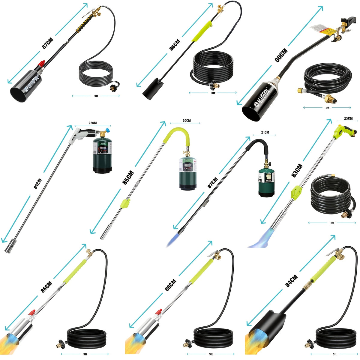 Propane Weed Torch Kit with Tank-Connected Outdoor Burner Model Options, BF-1711, Koman-Q0001 and HD Series for Experienced Adult Yard Maintenance