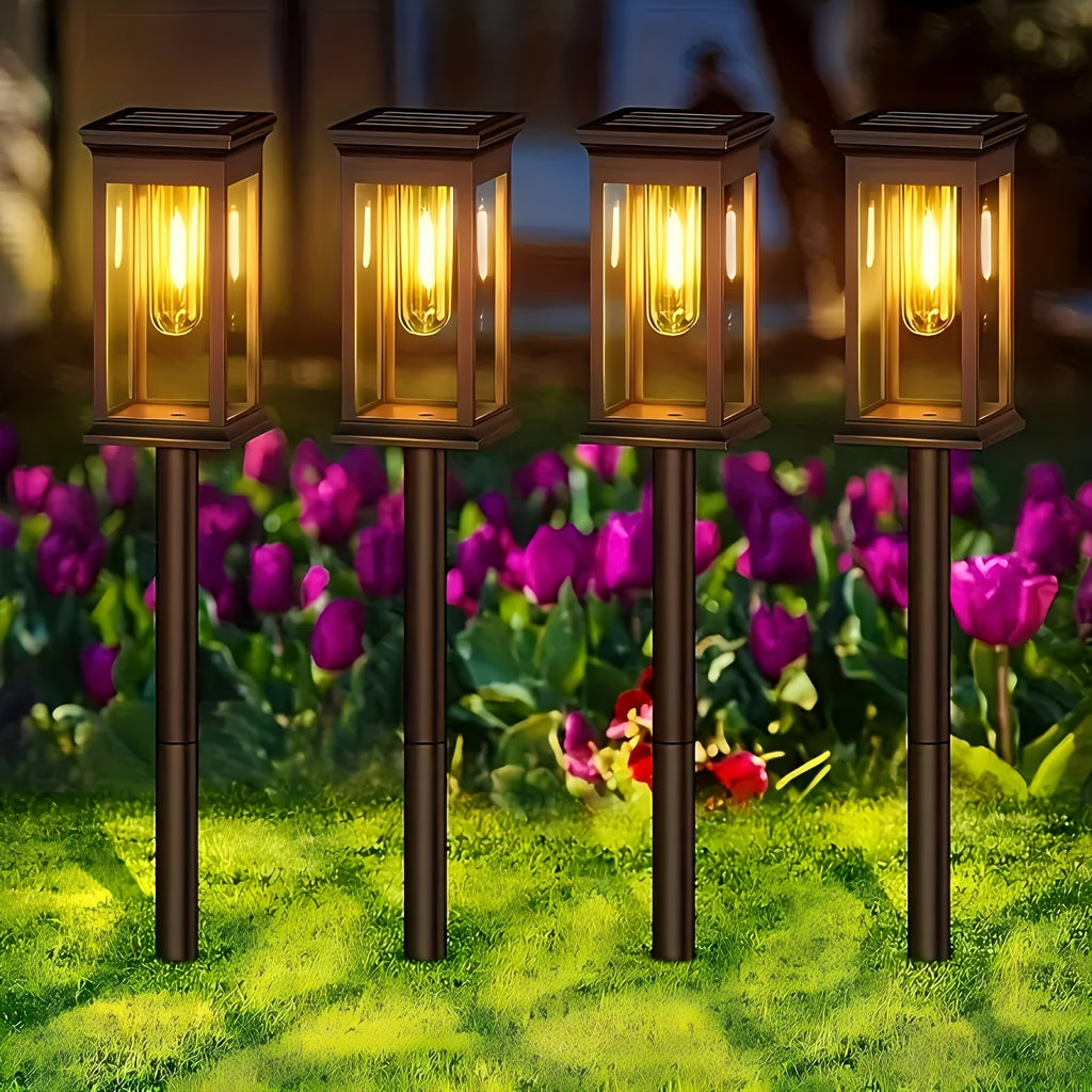Solar Outdoor Path Lights Eight-Pack with Listed Automatic On-Off and IP44 Rating for Decorative Garden Borders, Lawn Areas, Terraces and Home Landscape Displays