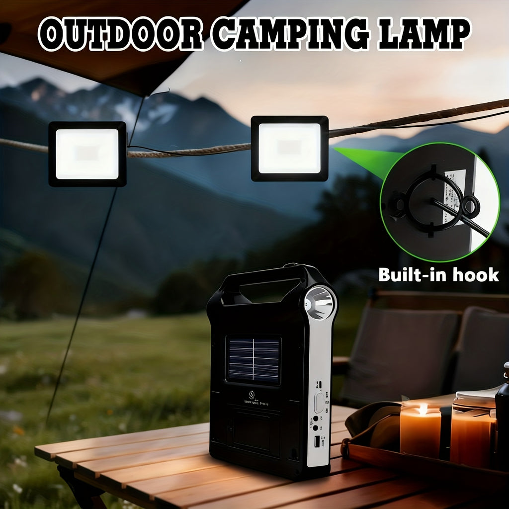 Portable Solar Power Storage System in Black, Rechargeable Lithium Battery and USB Charging with Listed 5V Solar Panel for Compatible Small-Device Charging