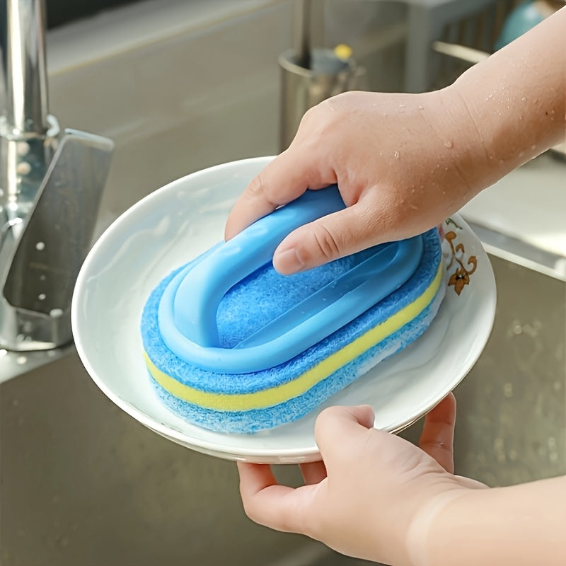 Blue Household Cleaning Sponge for Compatible Kitchen and Bathroom Surfaces, Multipurpose Cleaning Tool with Listed Glass, Ceramic and Wall Cleanup Uses