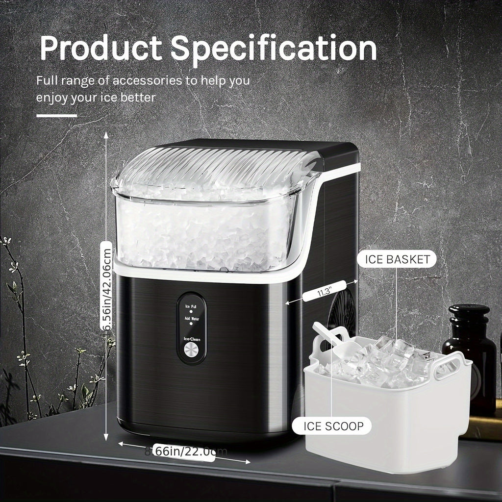 Automatic-Cleaning Countertop Ice Machine with Silvery, Black-Bullet Ice and Grey-Bullet Ice Options for Kitchen Drinks, Home Bar Setup and Party Preparation