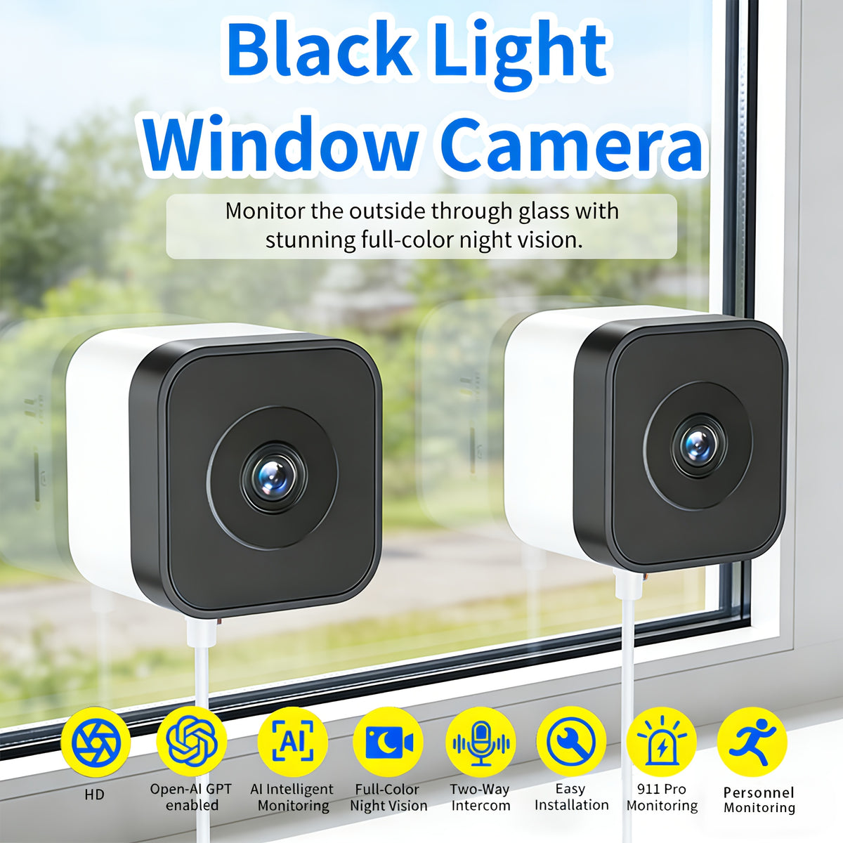 Indoor Window Security Camera with Listed 6MP Imaging, 2.4GHz and 5GHz WiFi, Full-Color Night Vision and Motion or Human Detection, One- or Two-Piece Options