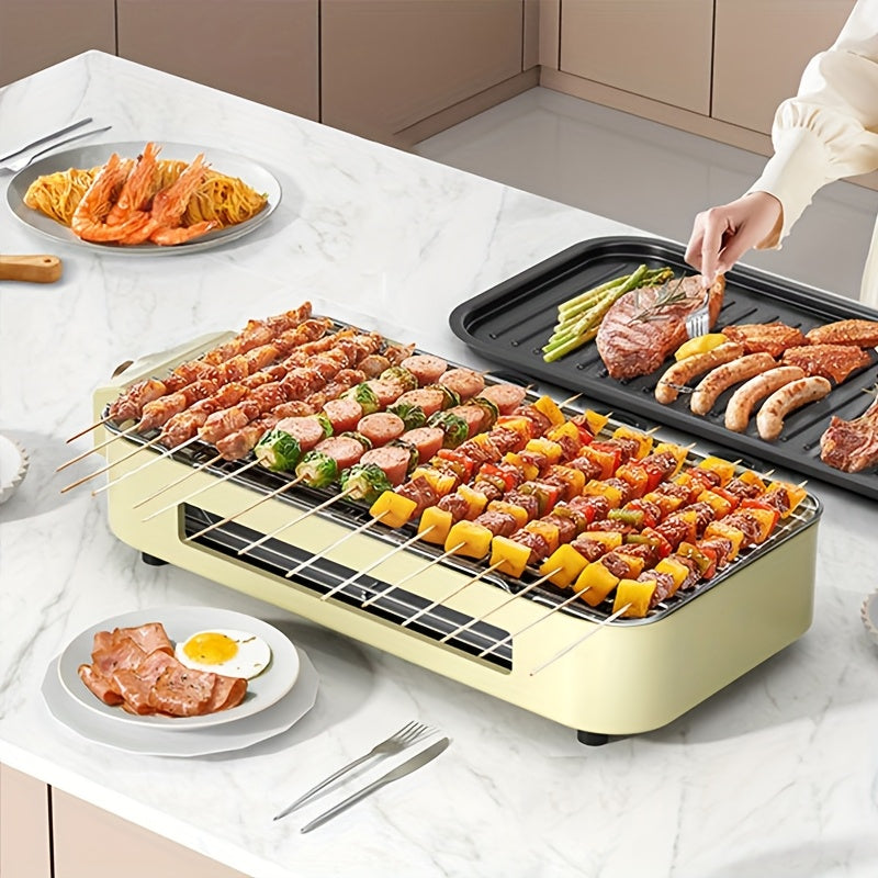 Electric Barbecue Grill for Kitchen Cooking, 1500W with Adjustable Temperature, Detachable Nonstick Frying Pan and Grill Components, Black or White Options