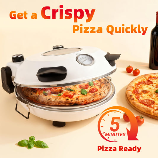 Indoor Pizza Oven by YIBAKE, White Countertop Pizza Maker and Grill for Home Pizza Nights, Listed 12-Inch Pizza Size and Maximum 800°F Heating