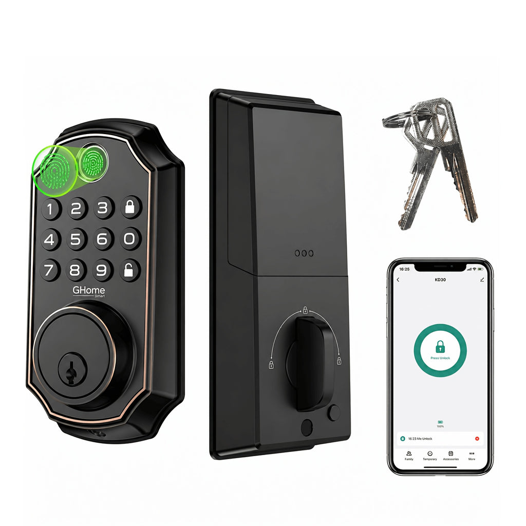 4-in-1 Smart Door Lock with Fingerprint, Passcode, Key and App Entry, Auto Lock and Temporary Offline Passwords, KD30 Pro and KD30B Pro Model Options