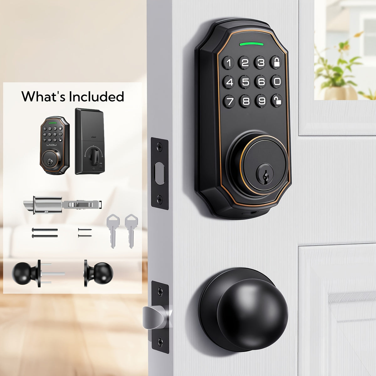 Electronic Deadbolt and Handle Set by ARPHA, Black Keyless Entry Door Lock with Listed 100 Codes, One-Time Password and Auto-Lock for Compatible Doors