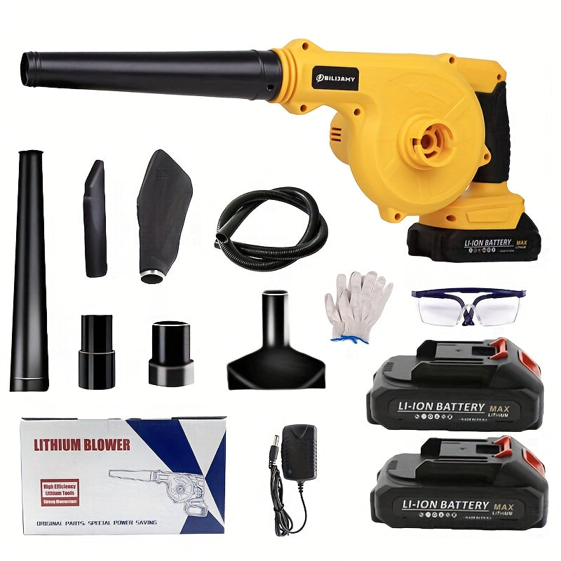 Portable Battery Leaf Blower, Yellow or Black Cordless Handheld Yard Tool with One- or Two-Battery Configurations and Selected Seven-Piece Sets for Leaf Cleanup