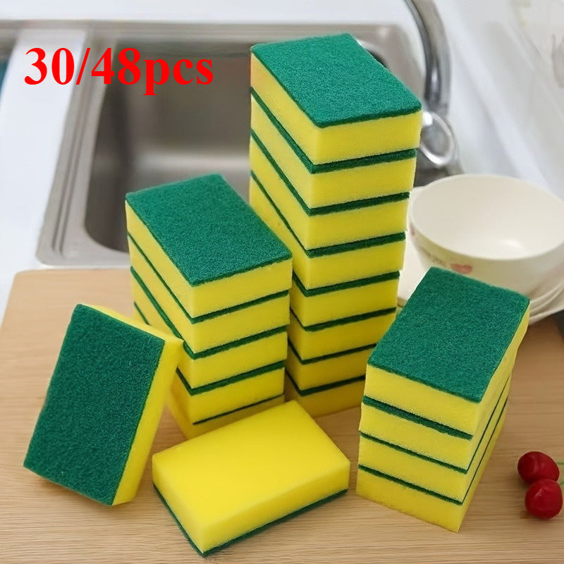 Square Kitchen Sponges in 15 or 30-Piece Packs with Listed Double-Layer Design for Compatible Dishes, Cookware and Everyday Household Surface Cleaning