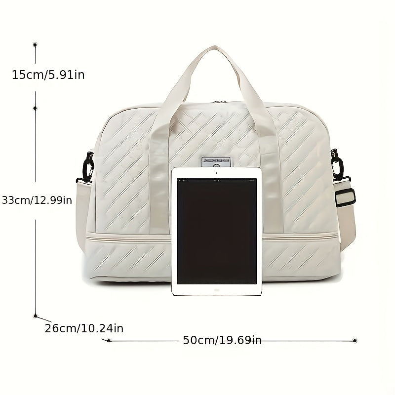 Quilted Travel Tote Bag Set with Detachable Crossbody Strap and Compartment Storage, Woven Fabric Handbag for Gym and Short Trips, 2 or 3-Piece Options