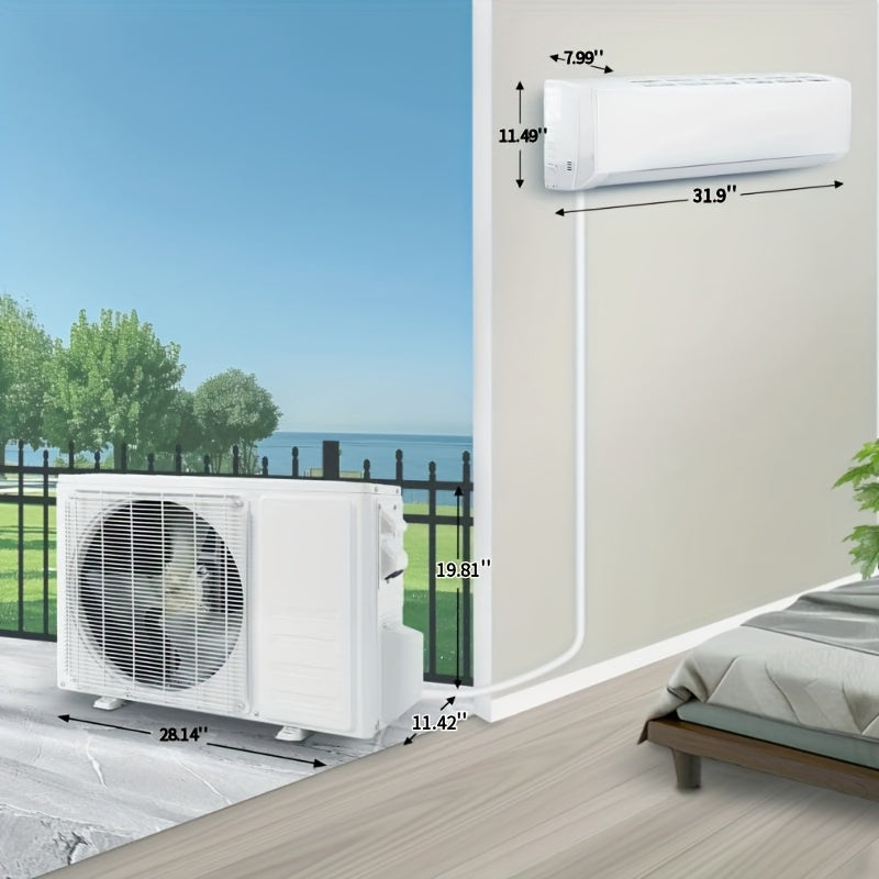 Ductless Mini Split Air Conditioner and Heat Pump, 11500 BTU WiFi Inverter System with Remote Control, Installation Kit and Washable Filter