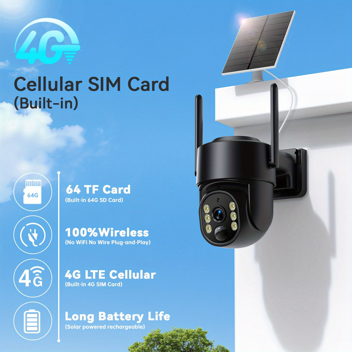 WESECUU 4G LTE Solar Security Camera with Listed 4MP Imaging, 8000mAh Battery, PTZ Live View and Two-Way Talk, Premium Black or Ivory White Outdoor Options