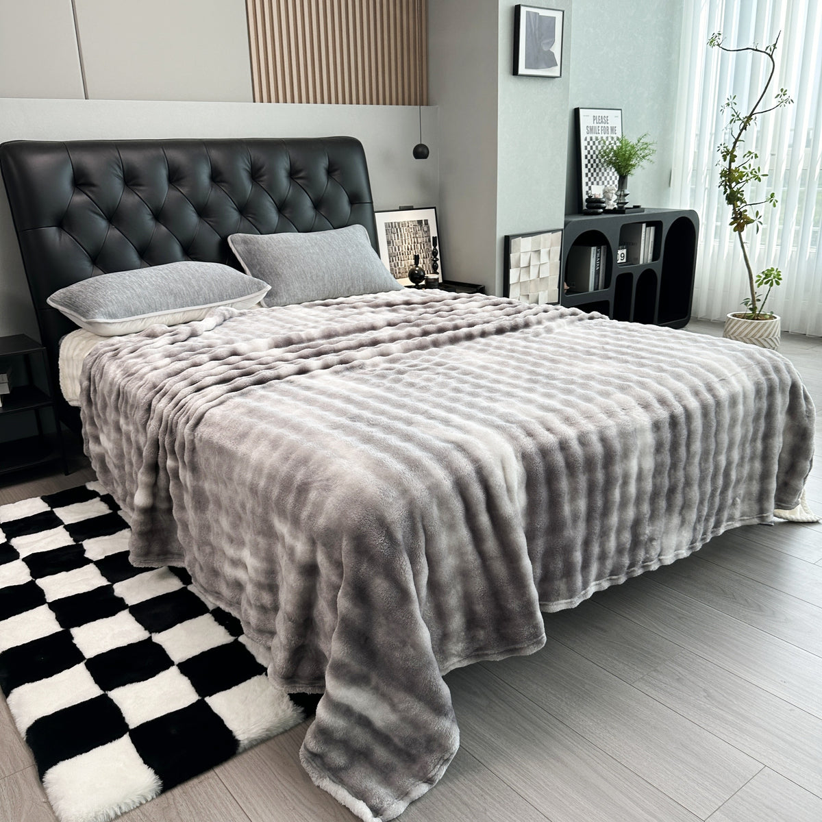 Super Soft Bubble Faux Rabbit Fur Blanket, Machine Washable, All-Season, Heavyweight Winter Blankets Cheap, Queen/King Sizes, Suitable For Office, Bedroom, Sofa, Travel, Double-Sided Usable, Pet Blanket, Small Blanket, Christmas, Halloween Gift
