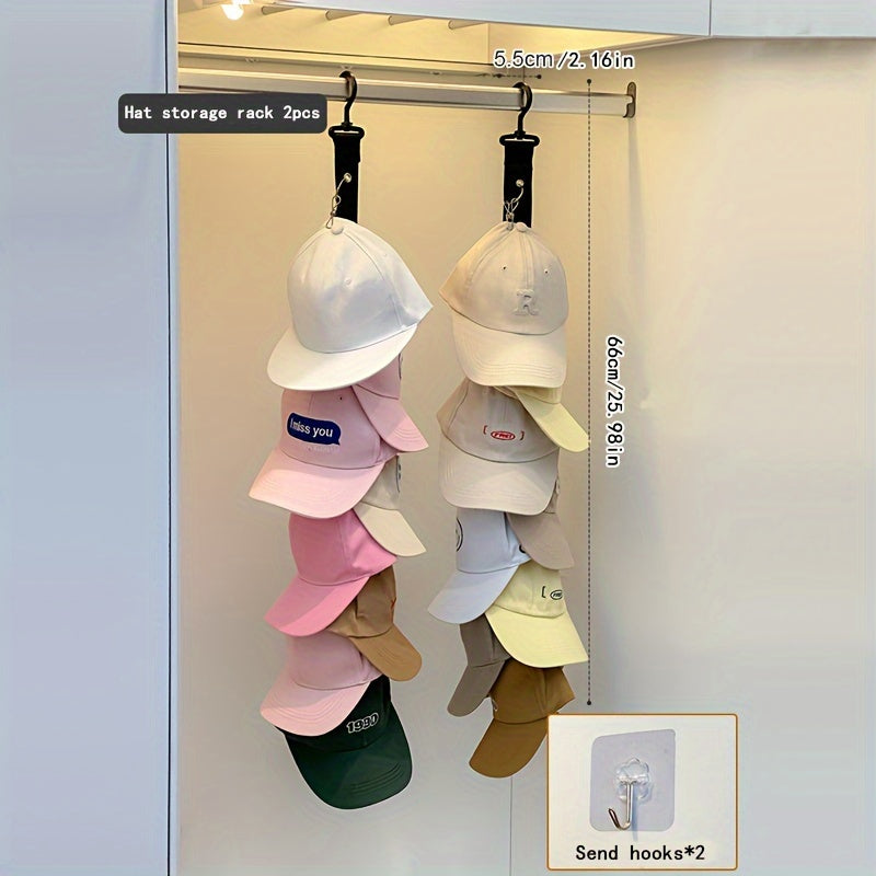 Eight-Clip Hat Organizer in Black with Stainless Steel Rack Reference, Wardrobe Storage Accessory for Baseball Caps, Summer Hats and Compatible Lightweight Clothing