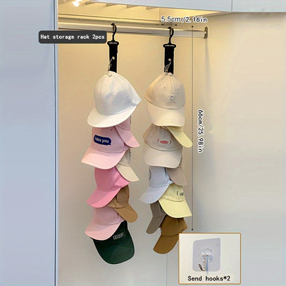 Eight-Clip Hat Organizer in Black with Stainless Steel Rack Reference, Wardrobe Storage Accessory for Baseball Caps, Summer Hats and Compatible Lightweight Clothing