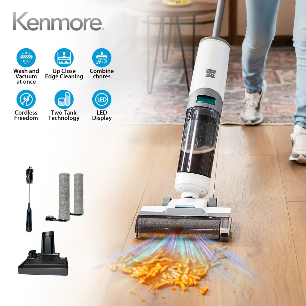 Kenmore AquaLite 3-in-1 Cordless Wet Vac, Hard Floor Vacuum and Mop Combo with 8kPa Suction, Automatic Air-Drying Self-Cleaning Mop and 35-Min Runtime, Lightweight Floor Washer for Tile, Hardwood and Everyday Messes, White