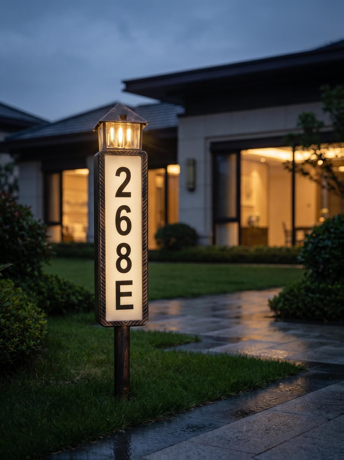 Solar LED Address Sign, House Number Display Board with Three Adjustable Color Mode Label, Black or Retro Design Options for Entryways and Courtyards
