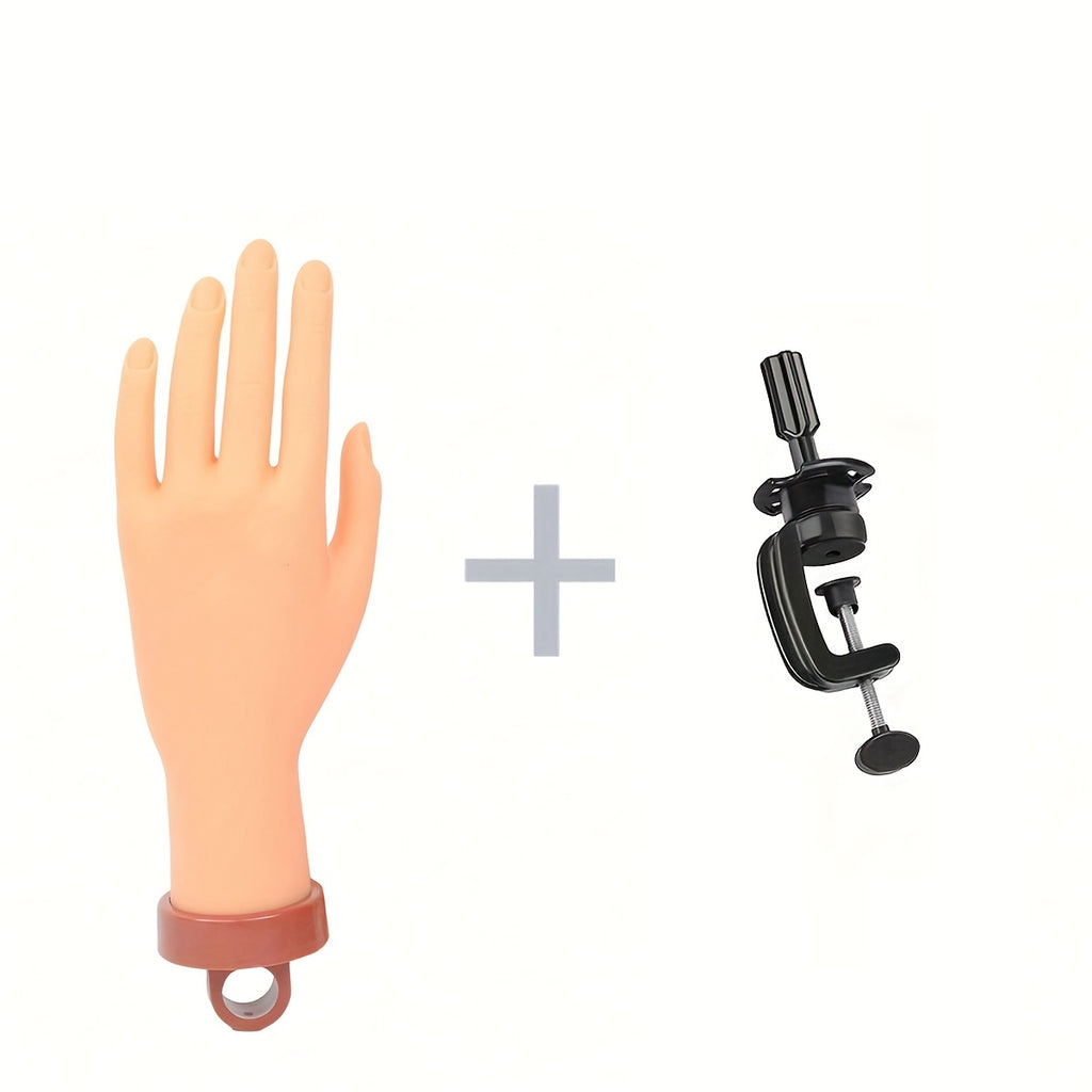Silicone Nail Practice Hand with Small Desktop Stand, Manicure Training Model for Beginner Nail Art Painting and Filing Practice at Home or in Class