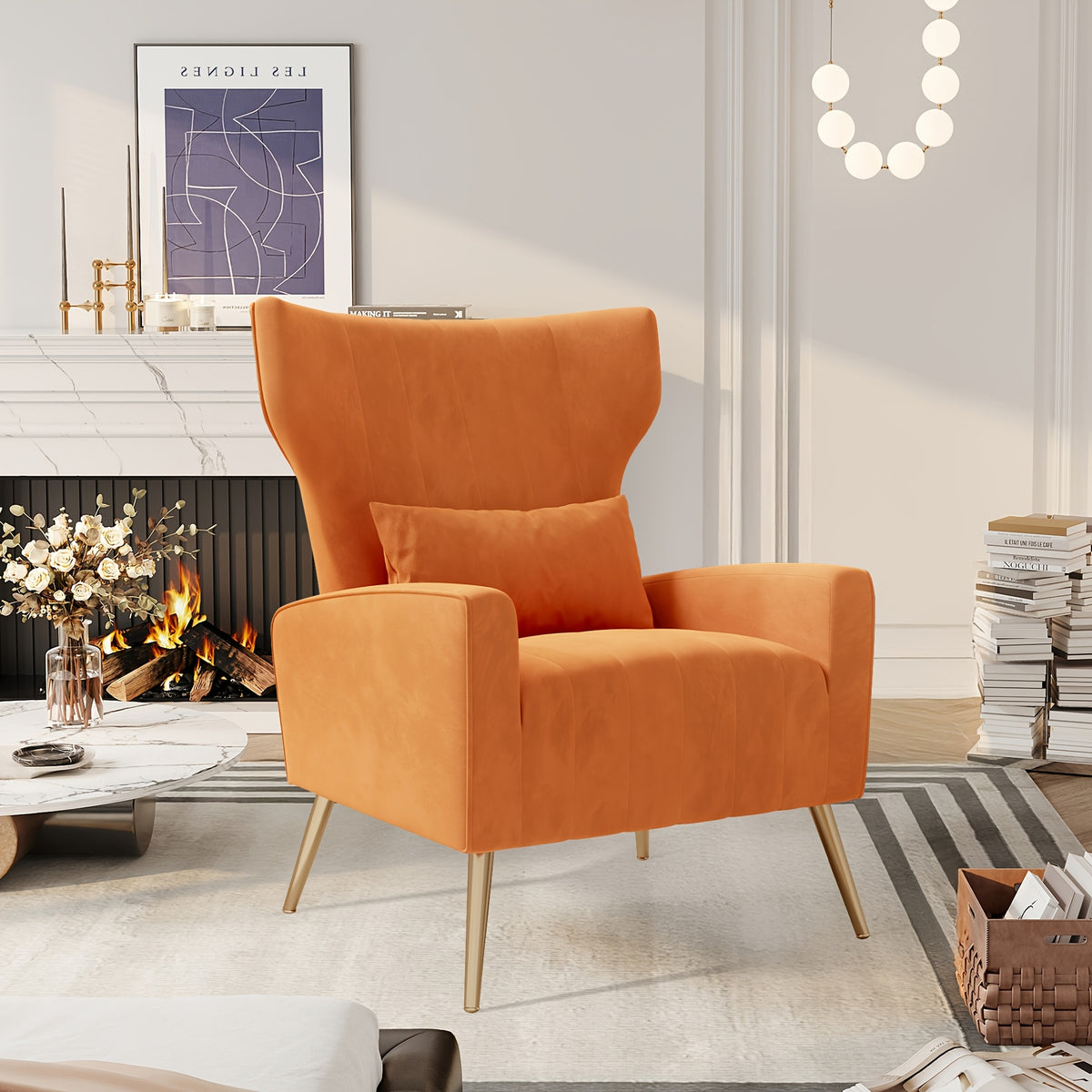 Velvet Accent Armchair with Metal Legs and Spring Support, Sponge-Filled Mid-Century Modern Reading Chair for Living Room and Cozy Seating Corners