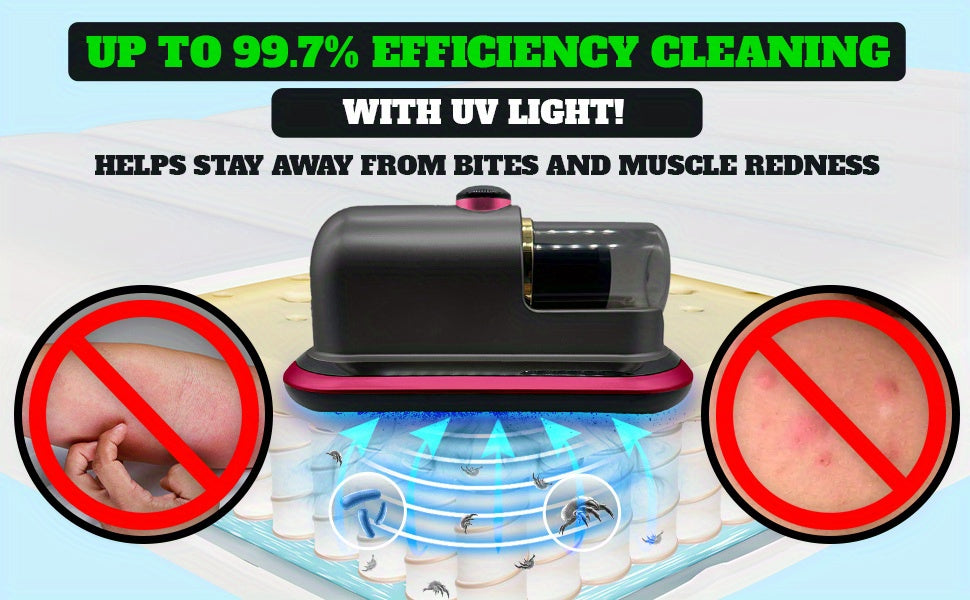 Purple Cordless Mattress Vacuum Cleaner with Handheld Design and Listed HEPA, Heating and Ultrasonic Features for Compatible Beds, Sofas, Upholstery and Carpet Cleanup