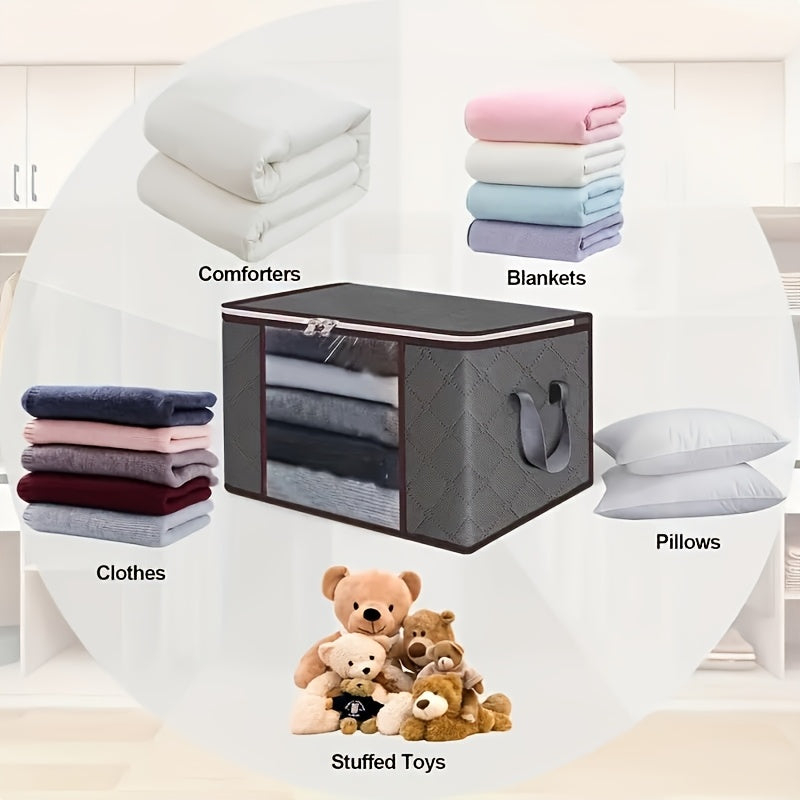 Foldable Bedding Storage Bags with Zipper Lids and Reinforced Handles, Grey Non-Woven Clothing Organizers in 2 or 4 Piece Packs for Seasonal Closet Storage