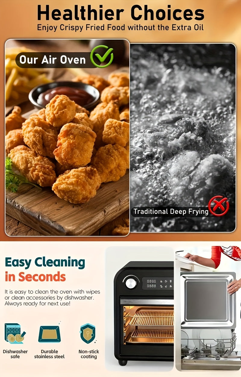 Air Fryer Toaster Oven Combo, Extra Large Capacity Convection Oven with 360° Hot Air Circulation, LED Digital Display and Precise Temperature Control, Stainless Steel, 16QT