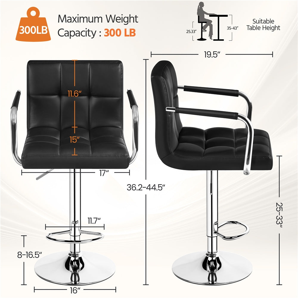 PU Leather Bar Stools Set of 2 by Costoffs, Adjustable Height and 360-Degree Swivel Seats with Backrests, Footrests and Steel Bases for Kitchen Islands