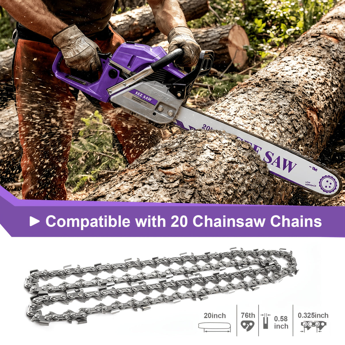 Gas Chainsaw with Anti-Vibration Handle, 62cc 2-Stroke Wood Cutting Saw with Listed 20-Inch Guide Bar for Experienced Adult Ranch and Farm Users