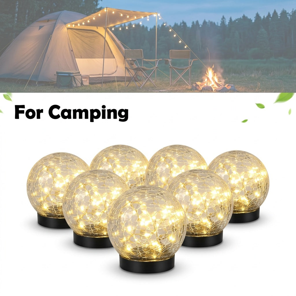 Solar Garden Ball Lights with Crackle Glass, Warm White LED Decorative Globes in 4 or 6 Piece Sets for Patio, Lawn and Outdoor Garden Decor