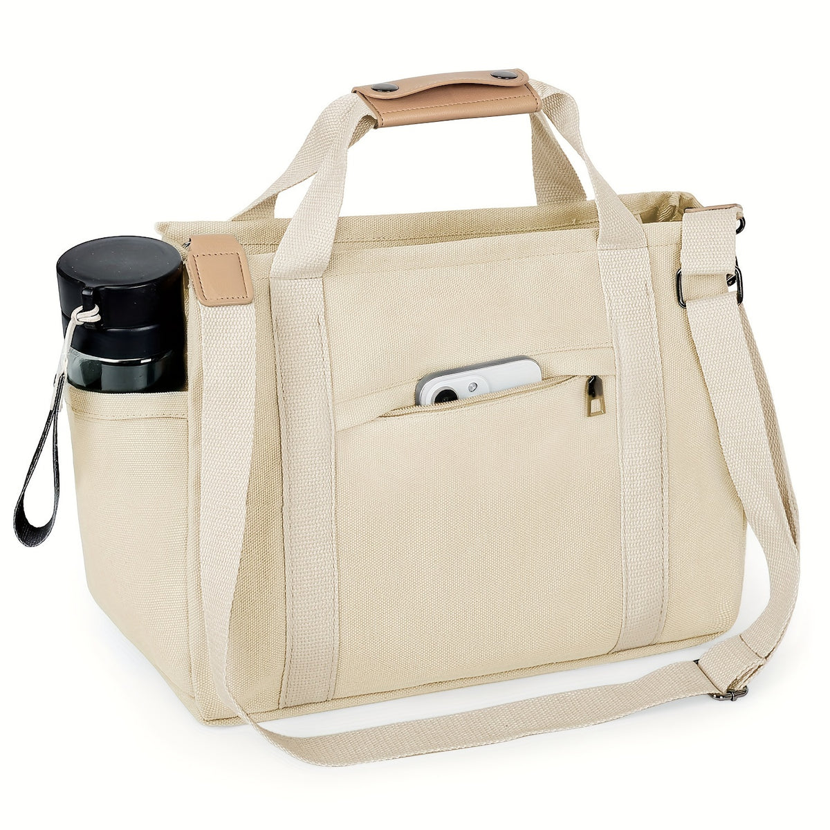 Women's Tote Bag with Three Inner Compartments and Front Zipper Pocket, Small or Large Shoulder and Crossbody Handbag Options for Work, Travel and Daily Carry