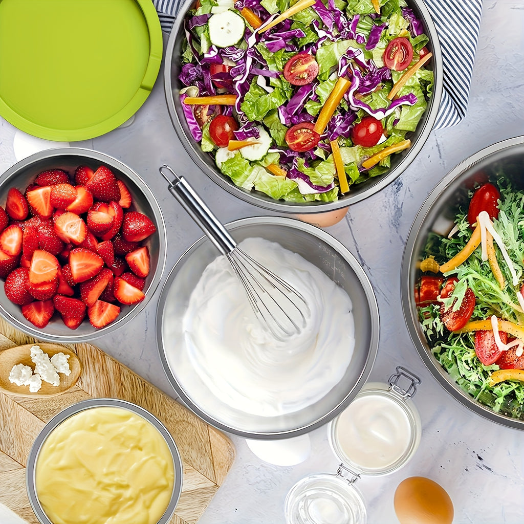 Silicone-Base Nesting Mixing Bowls with Listed Stainless Steel Construction and Lids, Multicolored or Black-8pcs Options for Baking, Food Prep and Serving