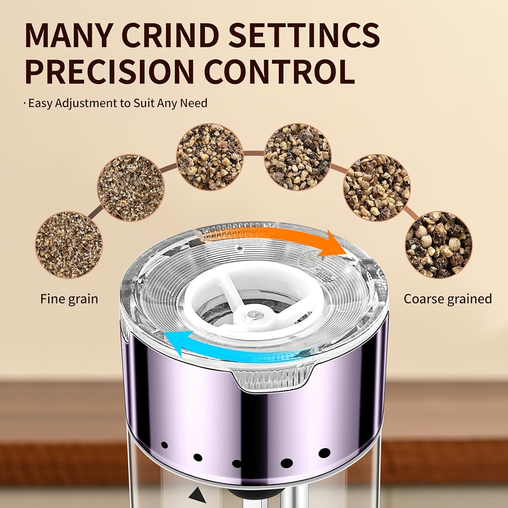 Automatic Salt and Pepper Grinder Set, 2 Refillable Electric Mills in Silvery with LED Light, Adjustable Coarseness and One-Handed Operation for Kitchen Seasoning