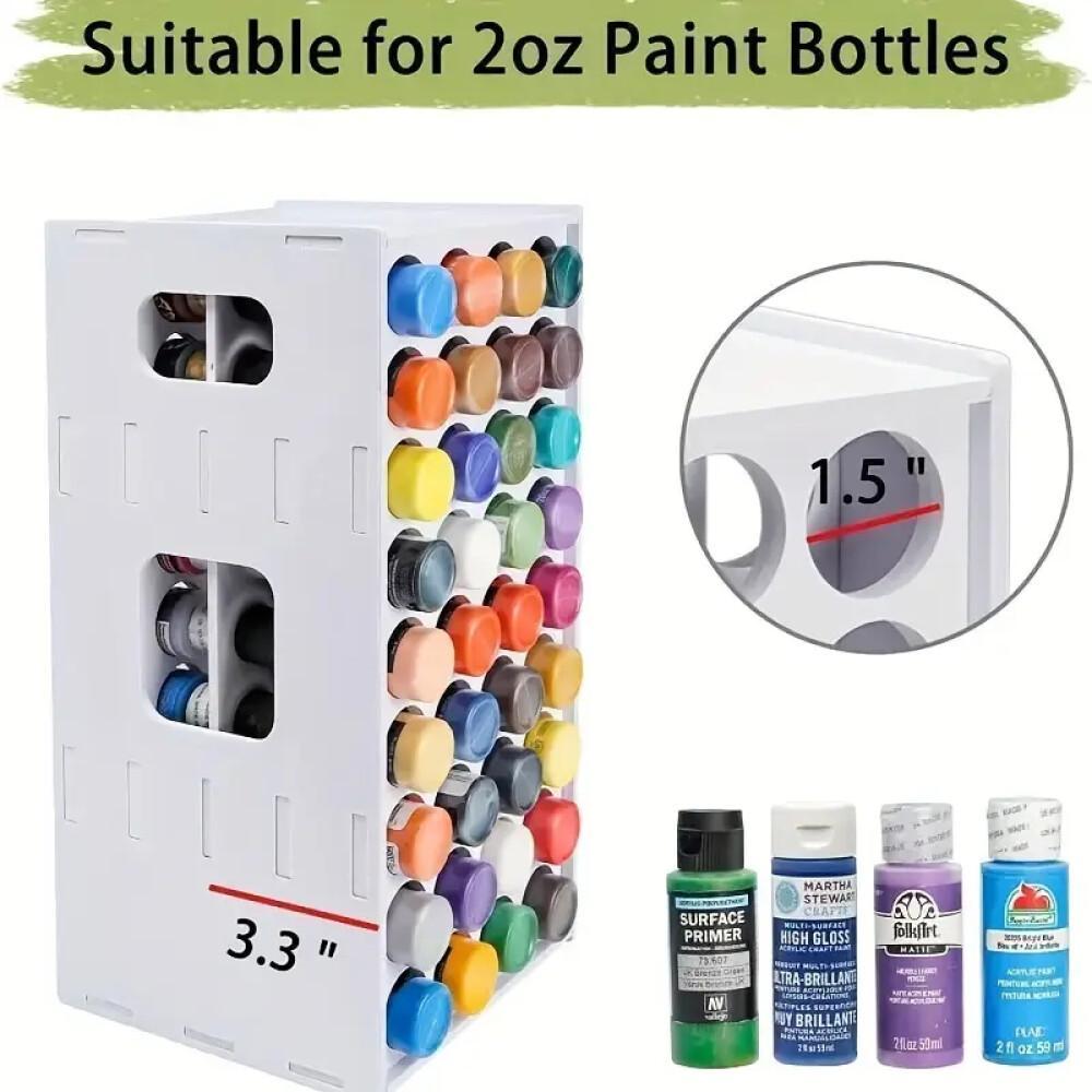 Rotating Paint Rack, 72-Slot White PVC Organizer for 2-Ounce Paint Bottles with 360-Degree Spin and Wall-Mountable Design for Artists and Craft Rooms