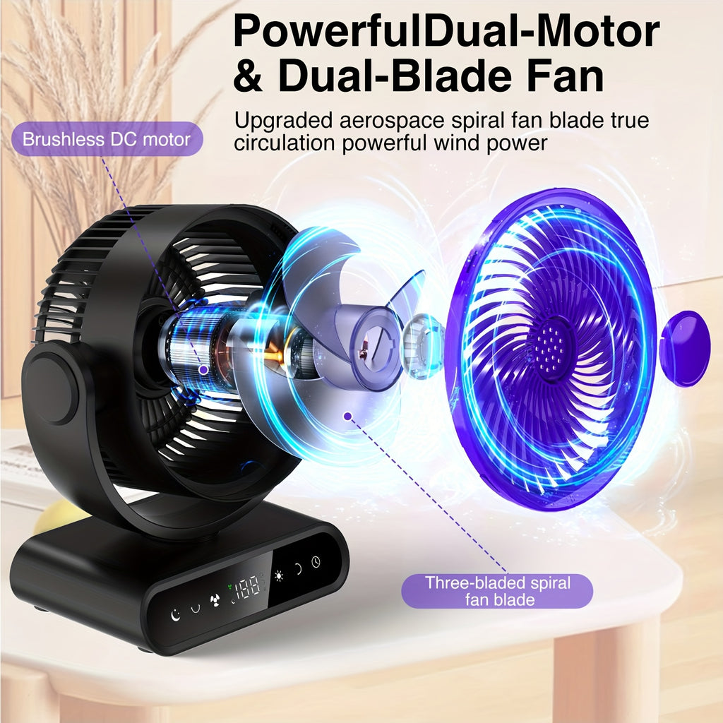 9-Inch Oscillating Camping Fan with Remote Control, 5 Speeds and 12 Warm LEDs, Listed 20000mAh or 40000mAh Options for Campsite Airflow and Home Use