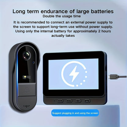 Indoor Monitor Video Doorbell with Listed 4.3-Inch Screen, Two-Way Talk and Infrared Night Vision, Black Wireless SD Card Options and Separate WiFi Style