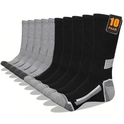 Men's Sports Socks 10-Pair Pack with Cushioned Heel and Toe, Arch Support and Breathable Polyester Knit in White, Grey or Mixed Color Options