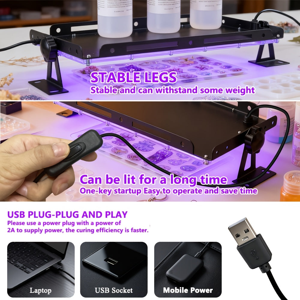 Stand-Equipped Resin Curing Lamp in Black with 96 or 144 LED Option Labels, One-Button Craft Light for Compatible Light-Curing Resin Jewelry and Mold Projects