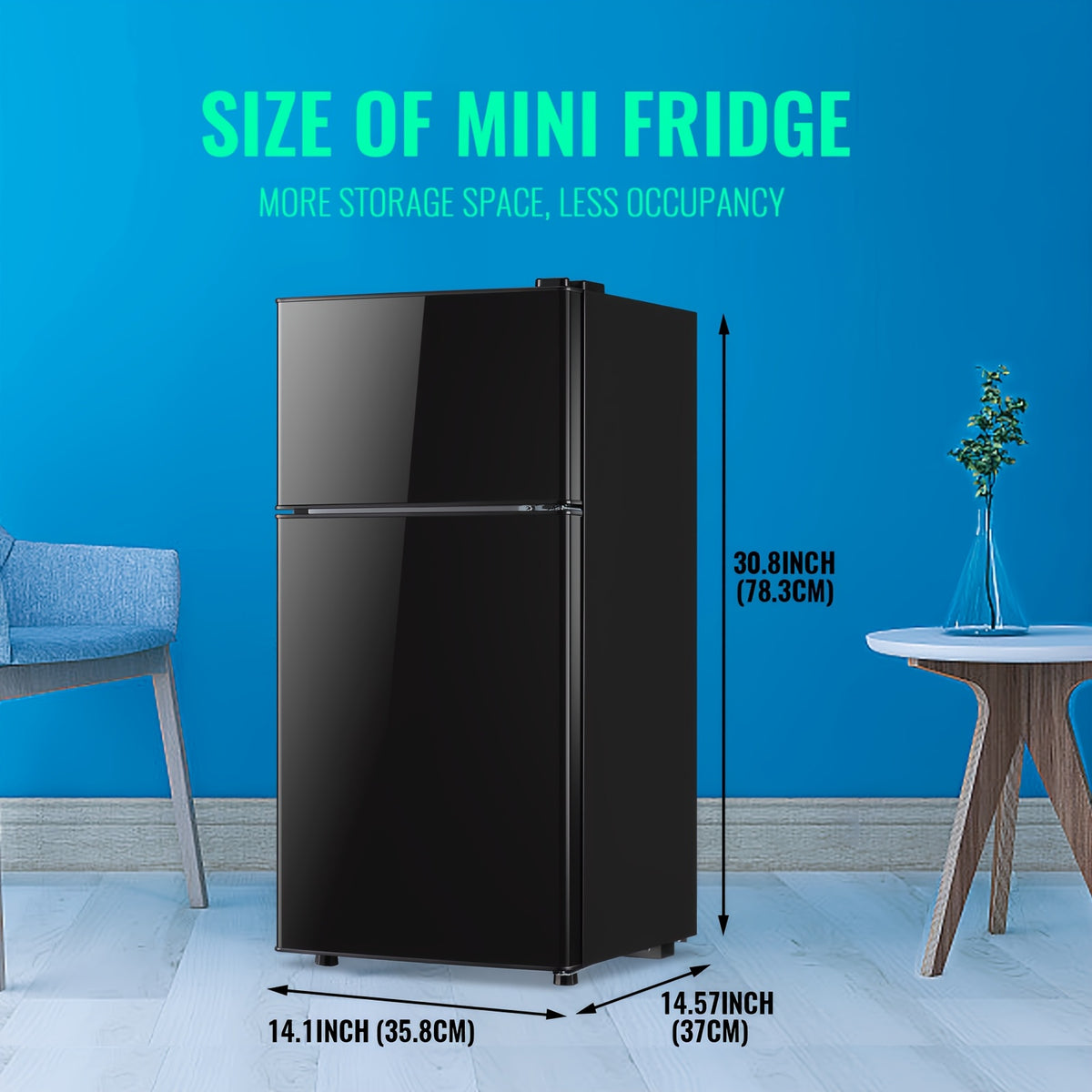Single-Door Mini Fridge by WANAI with Listed Freezer Compartment, Adjustable Thermostat and Removable Shelves in Four 43-Series Color Labels for Dorm and Office