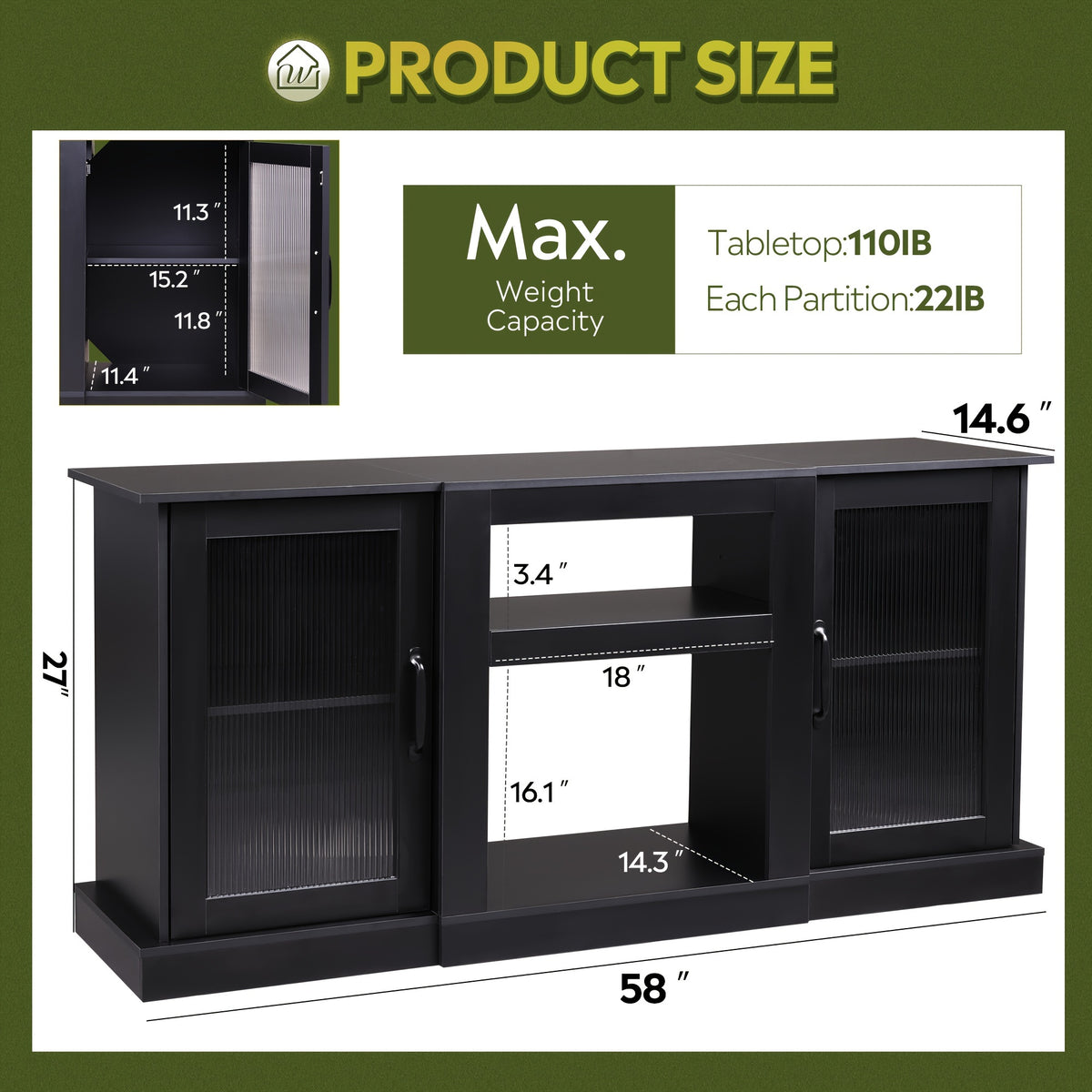 Retro TV Stand with Open Storage Shelves, Black, Rustic Brown or Greige Media Console for Compatible Television Setups in Living Rooms and Bedrooms