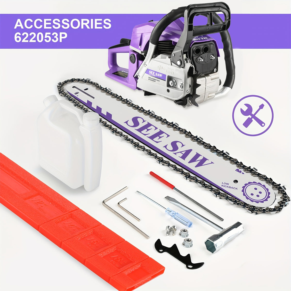 Gas Chainsaw with Anti-Vibration Handle, 62cc 2-Stroke Wood Cutting Saw with Listed 20-Inch Guide Bar for Experienced Adult Ranch and Farm Users