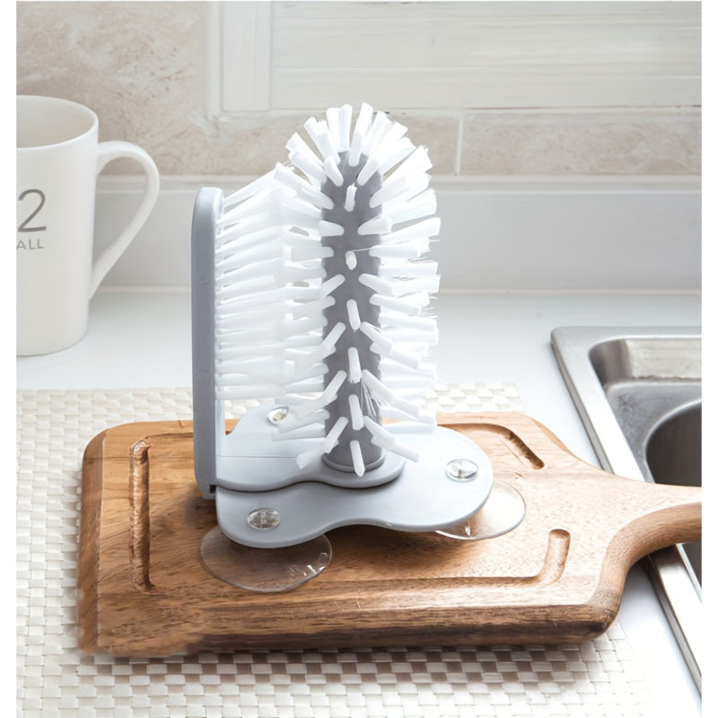 Cup Cleaning Brush with Suction Cup Design, Manual Glass and Compatible Bottle Scrubber in Grey, 2-in-1 or Upgraded Options for Kitchen Sink Care