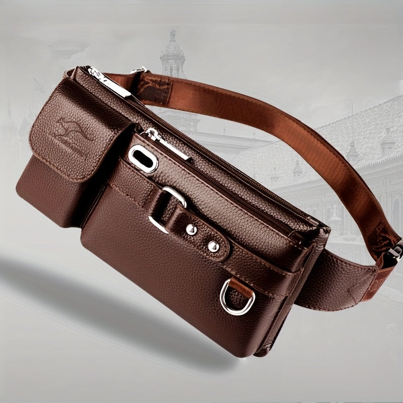 Multi-Compartment Waist Bag in Black or Brown, Listed Crossbody and Sling Carry Styles for Everyday Commuting, Shopping, Travel and Casual Outings