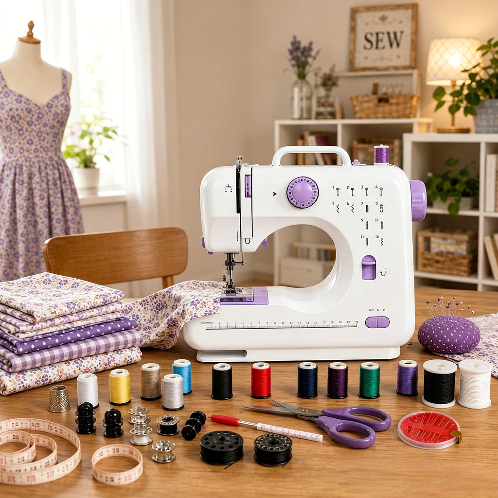 Dual Speed Sewing Machine for Beginners with Listed 12 Stitches, LED Work Light, Foot Pedal and 12-Color Thread Set, Portable Mini Electric Design for Home Craft Projects