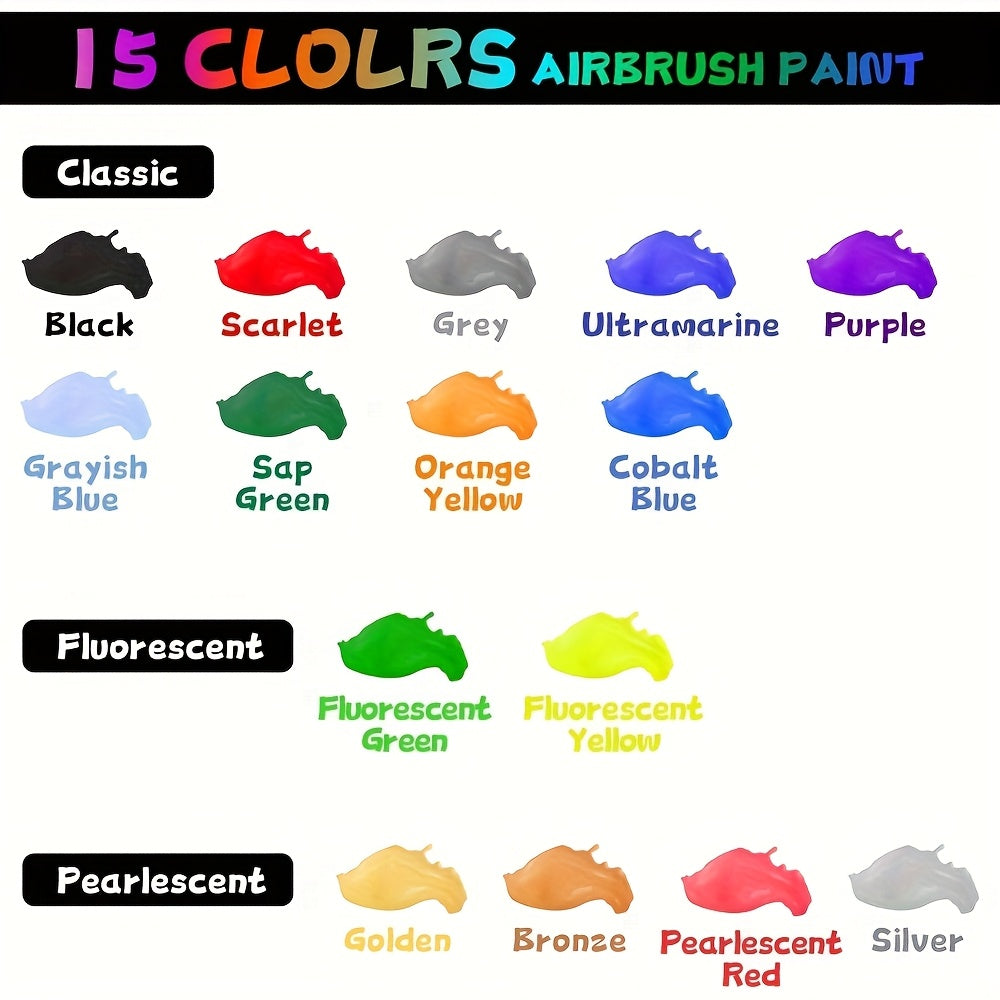 Airbrush Paint Set with Thinner, Water-Based Acrylic in 15, 26 or 36 Color Options with Listed 20ml Bottles for Compatible DIY Art and Hobby Projects