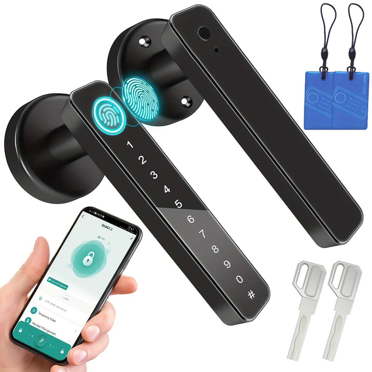IC Card Fingerprint Door Lock in Black with Listed Password and Key Access, Aluminum Alloy Wording and 100-Fingerprint Capacity for Compatible Room Doors