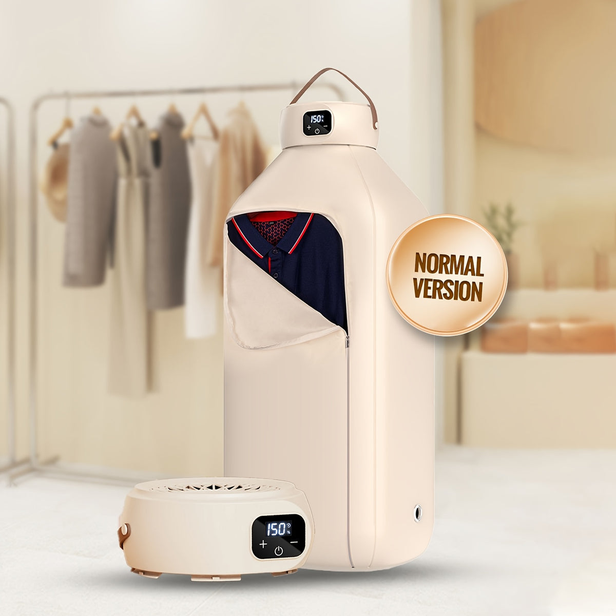 600W Portable Clothes Dryer with Two Warm-Air Modes and 1H, 2H or 8H Timer, Compact 110V Laundry Dryer with Beige1, Beige2 and UV Deluxe Model Options