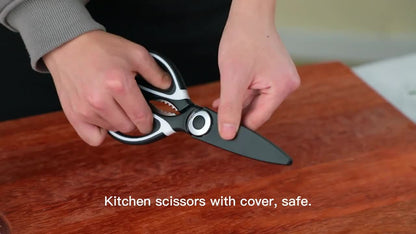 Kitchen Scissors 3-Pack, Heavy Duty Stainless Steel Cooking Shears for Meat, Fish and Poultry Preparation, Black White Multipurpose Food Cutting Set