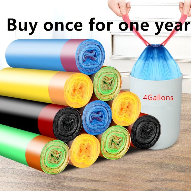 Drawstring Trash Bag Rolls with Listed 4-Gallon Capacity, 40, 100 or 200 Bags in Two, Five or Ten Rolls for Kitchen, Bedroom and Household Wastebaskets