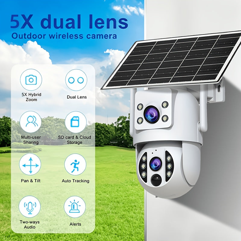 JOOAN RS3 Solar Security Camera with Dual Lenses, Listed 355° Auto-Tracking PTZ, 1296P Color Night Vision, Two-Way Audio and Rechargeable Battery