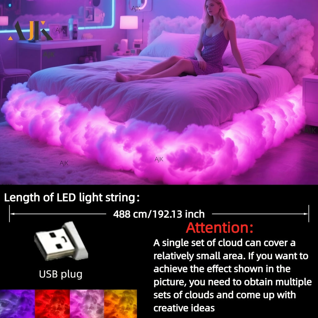 RGBIC Cloud Lamp String Lights with Listed Music Sync and Color-Changing Effects, 192.13-Inch DIY Decorative Lighting for Gaming Rooms, Bedrooms and Living Spaces